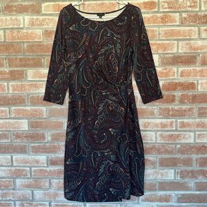 Talbots Sheath Midi Dress Knit NEW Women’s Medium Paisley Purple Ruched